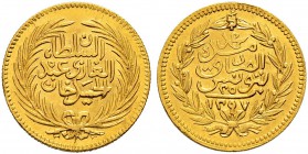 OTTOMAN TUNIS 
 Abdul Hamid II (1293-1299ah / 1876-1909ce) 
 25 riyals 1297ah (1880ce) AU 4.83g Fen 491, KM 196 vf-xf