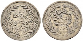 OTTOMAN TUNIS 
 Abdul Hamid II (1293-1299ah / 1876-1909ce) 
 8 kharub 1294ah (1877ce) AR 1.47g Fen 512, KM 188 RR vf Both of the 8 kharub coins, abo...