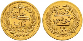 OTTOMAN TUNIS 
 Transitional Coinage 
 With the name Ali Bey (1299-1320ah / 1882-1902ce) 
 25 riyals 1300ah (1883ce) AU 4.81g Fen 526, KM 209 RR xf...