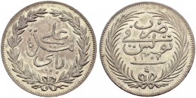 OTTOMAN TUNIS 
 Transitional Coinage 
 With the name Ali Bey (1299-1320ah / 1882-1902ce) 
 4 riyals 1302ah (1885ce) AR 12.08g Fen 533, KM 208 Fdc B...