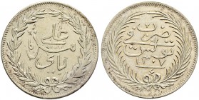 OTTOMAN TUNIS 
 Transitional Coinage 
 With the name Ali Bey (1299-1320ah / 1882-1902ce) 
 4 riyals 1307ah (1890ce) AR 12.10g Fen 538, KM 208 Fdc B...