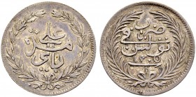 OTTOMAN TUNIS 
 Transitional Coinage 
 With the name Ali Bey (1299-1320ah / 1882-1902ce) 
 riyal 1305ah (1888ce) AR 3.01g Fen 555, KM 206 xf Beginn...