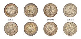 OTTOMAN TUNIS 
 Transitional Coinage 
 With the name Ali Bey (1299-1320ah / 1882-1902ce) 
 Lot of 4 coins: 8 kharub, AR, KM 205, Fen 563-566, all x...