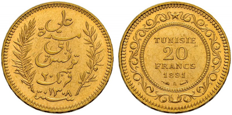 FRENCH PROTECTORATE 
 Reign of Ali Bey (1299-1320ah / 1882-1902ce) 
 20 francs...