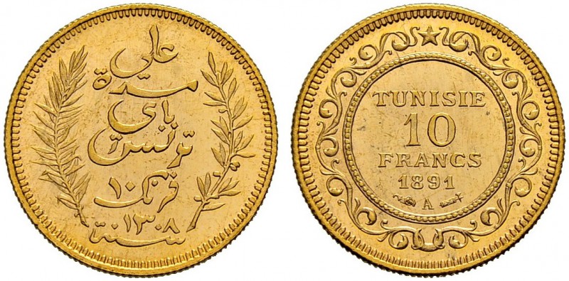 FRENCH PROTECTORATE 
 Reign of Ali Bey (1299-1320ah / 1882-1902ce) 
 10 francs...