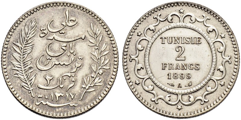 FRENCH PROTECTORATE 
 Reign of Ali Bey (1299-1320ah / 1882-1902ce) 
 2 francs ...