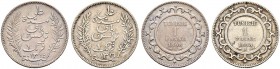 FRENCH PROTECTORATE 
 Reign of Ali Bey (1299-1320ah / 1882-1902ce) 
 Lot of 2 coins: 1 franc, AR, Gad 84, KM 224, mintage of 703 each both vf a. 189...