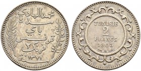 FRENCH PROTECTORATE 
 Reign of Muhammed al-Hadi Bey (1320-1324ah / 1902-1906ce) 
 2 francs 1903ce/1321ah AR 10.04g Gad 90, KM 232 303 R Fdc
