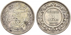 FRENCH PROTECTORATE 
 Reign of Muhammed al-Hadi Bey (1320-1324ah / 1902-1906ce) 
 1 franc 1906ce/1324ah AR 4.90g Gad 85, KM 231 703 R vf