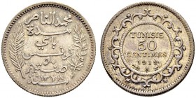 FRENCH PROTECTORATE 
 Reign of Muhammed al-Nasr Bey (1324-1340ah / 1906-1922ce) 
 50 centimes 1919ce/1338ah AR 2.47g Gad 81, KM 237 1’003 R Fdc