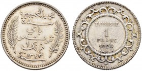FRENCH PROTECTORATE 
 Reign of Muhammed al-Habib Bey (1340-1348ah / 1922-1929ce) 
 1 franc 1924ce/1343ah AR 4.99g Gad 87, KM 250 703 R -unc