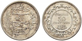 FRENCH PROTECTORATE 
 Reign of Muhammed al-Habib Bey (1340-1348ah / 1922-1929ce) 
 50 centimes 1926ce/1345ah AR 2.51g Gad 82, KM 249 1’003 R Fdc