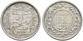 FRENCH PROTECTORATE 
 Reign of Muhammed al-Habib Bey (1340-1348ah / 1922-1929ce) 
 50 centimes 1928ce/1316ah AR 2.51g Gad 82, KM 223 1’003 R; w/lust...
