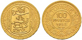 FRENCH PROTECTORATE 
 Reign of Ahmad Pasha Bey (1348-1361ah / 1929-1942ce) 
 100 francs 1932ce/1351ah AU 6.55g Gad 121, KM 257 3.000 -unc Ex SBV (Ba...