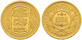 FRENCH PROTECTORATE 
 Reign of Ahmad Pasha Bey (1348-1361ah / 1929-1942ce) 
 100 francs 1938ce/1357ah AU 6.54g Gad 122, KM M1.1 66 RR -Fdc