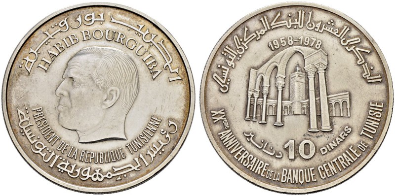 REPUBLIC OF TUNISIA 
 Silver coins 
 10 dinars 1978ce (1398ah) AR 38.13g KF 20...