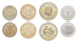 REPUBLIC OF TUNISIA 
 Silver coins 
 Lot of 6 coins: all AR, superb grades a. 1 dinar 1970ce (2 coins) AR Gad 146, KM 302 unc FAO
 b. 5 dinars 1976...