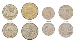 REPUBLIC OF TUNISIA 
 Essaies 
 Lot of 4 essaies: different denominations and metals a. ½ dinar 1968ce Ni KM E32 unc 1.260
 b. 1 dinar (FAO) 1970ce...