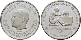 REPUBLIC OF TUNISIA 
 Piedforts with essaies 
 5 dinars 1982ce (1403ah) AR (encapsulated) KM PE2 96 RR Pf