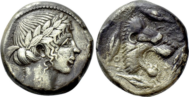 SICILY. Leontinoi. Tetradrachm (Circa 455-430 BC). 

Obv: Laureate head of Apo...