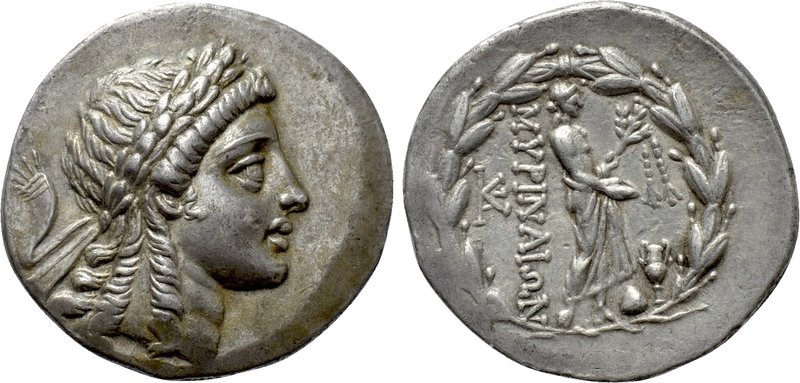 AEOLIS. Myrina. Tetradrachm (Circa 160-143 BC). Stephanophoric type.

Obv: Lau...