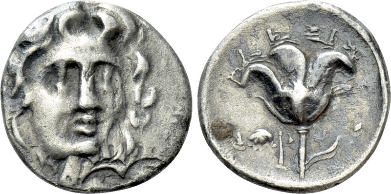 CARIA. Rhodes. Hemidrachm (Circa 305-275 BC). 

Obv: Head of Helios facing sli...