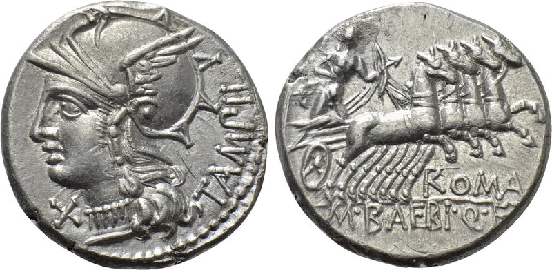 M. BAEBIUS Q.F. TAMPILUS. Denarius. (137 BC). Rome. 

Obv: TAMPIL. 
Helmeted ...