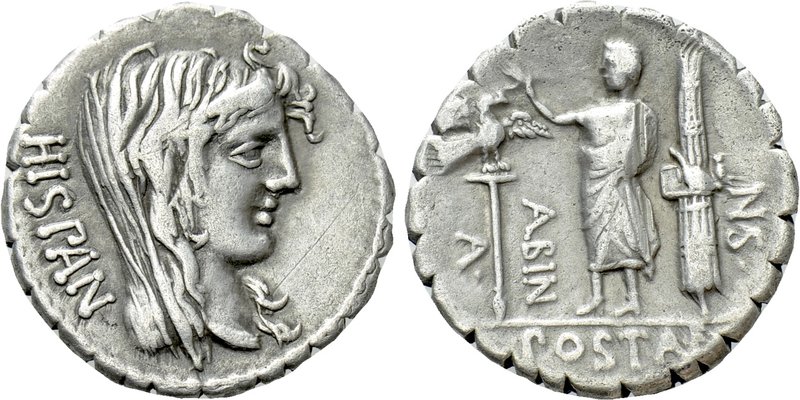 A. POSTUMIUS A.F. SP.N. ALBINUS. Serrate Denarius (81 BC). Rome. 

Obv: HISPAN...