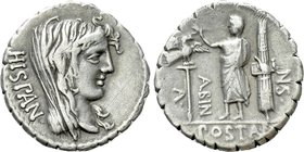 A. POSTUMIUS A.F. SP.N. ALBINUS. Serrate Denarius (81 BC). Rome.