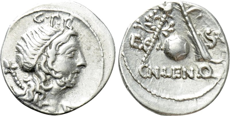 CN. LENTULUS. Denarius (76-75 BC). Spain. 

Obv: C P R. 
Diademed and draped ...