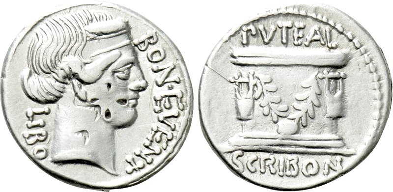 L. SCRIBONIUS LIBO. Denarius (62 BC). Rome. 

Obv: BON EVENT / LIBO. 
Head of...