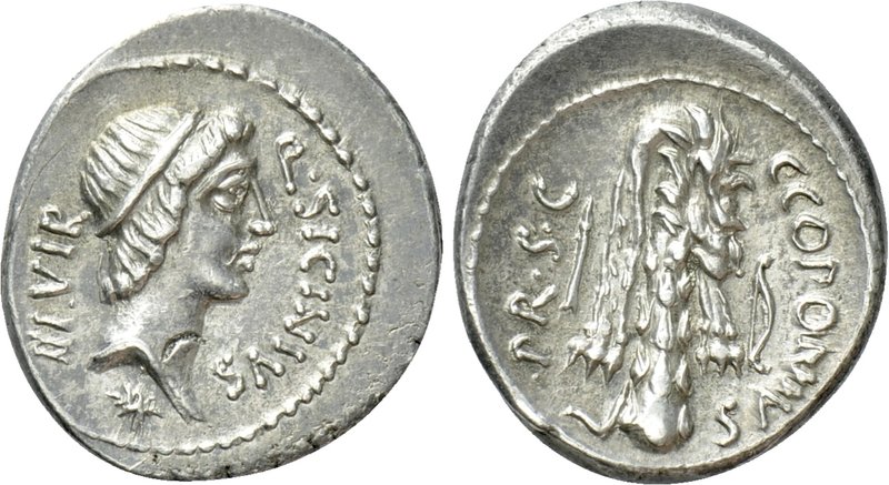 Q. SICINIUS & C. COPONIUS (49 BC). Denarius. Military mint in the East, moving w...