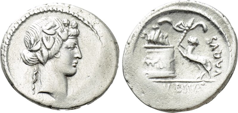 C. VIBIUS VARUS. Denarius (42 BC). Rome. 

Obv: Head of Bacchus, wearing ivy w...