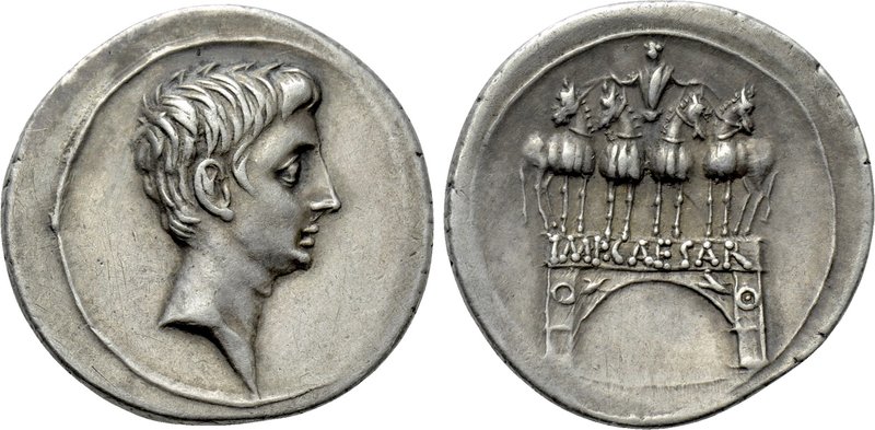 OCTAVIAN. Denarius (30-29 BC). Uncertain Italian mint, possibly Rome.

Obv: Ba...