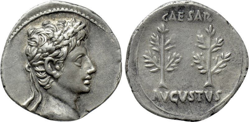 AUGUSTUS (27 BC-14 AD). Denarius. Uncertain mint (Spain?). 

Obv: Laureate hea...