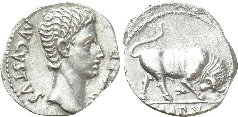 AUGUSTUS (27 BC-14 AD). Denarius. Lugdunum. 

Obv: AVGVSTVS DIVI F. 
Bare hea...