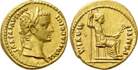 TIBERIUS (14-37). GOLD Aureus. "Tribute Penny" type. Lugdunum.