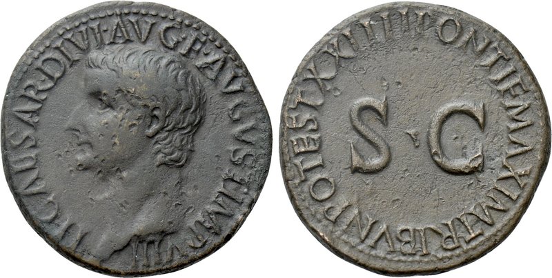 TIBERIUS (14-37). As. Rome. 

Obv: TI CAESAR DIVI AVG F AVGVST IMP VIII. 
Bar...