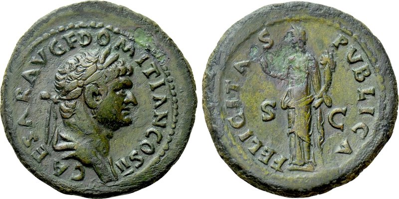 DOMITIAN (Caesar, 69-81). Dupondius. Rome. 

Obv: CAESAR AVG F DOMITIAN COS II...