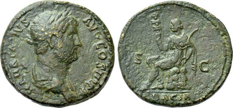 HADRIAN (117-138). As. Rome. 

Obv: HADRIANVS AVG COS III P P. 
Laureate and ...