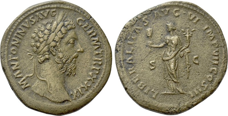 MARCUS AURELIUS (161-180). Sestertius. Rome. 

Obv: M ANTONINVS AVG GERM TR P ...