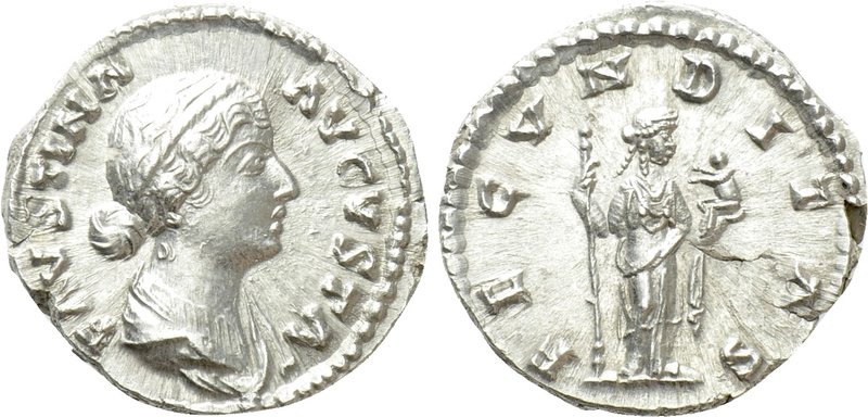 FAUSTINA II (Augusta, 147-175). Denarius. Rome. 

Obv: FAVSTINA AVGVSTA. 
Dra...