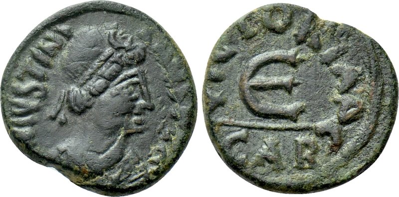 JUSTINIAN I (527-565). Pentanummium. Carthage. 

Obv: DN IVSTINIANVS PP AVG. ...