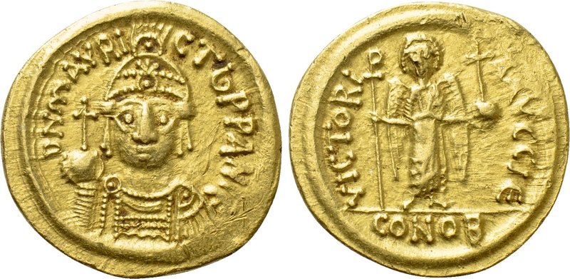MAURICE TIBERIUS (582-602). GOLD Solidus. Carthage. Dated IY 15. 

Obv: δ N MA...