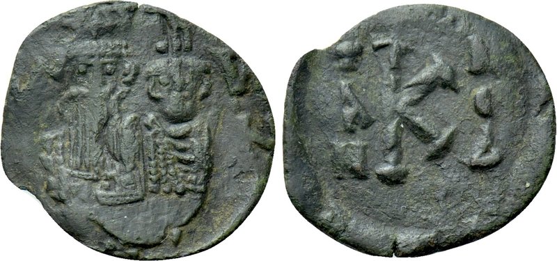 CONSTANS II with CONSTANTINE IV (641-668). Half Follis. Syracuse. Dated IY 4 (66...