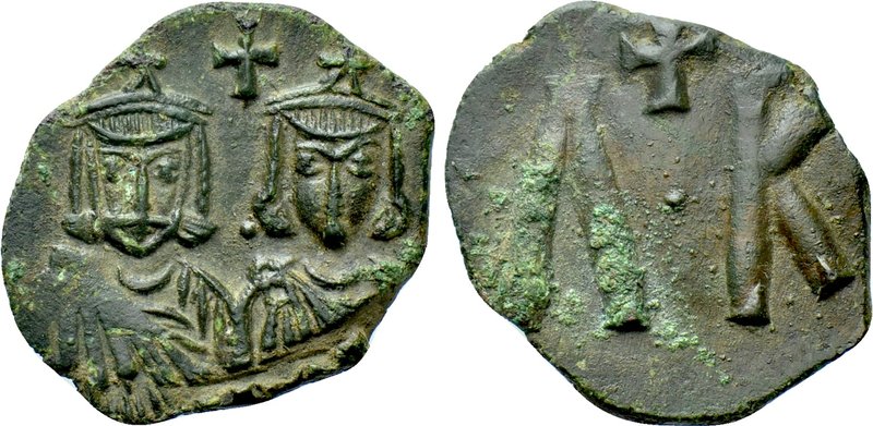 LEO V THE ARMENIAN with CONSTANTINE (813-820). Follis. Syracuse. 

Obv: Crowne...