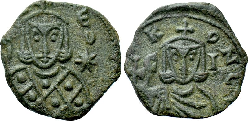 LEO V THE ARMENIAN with CONSTANTINE (813-820). Follis. Syracuse. 

Obv: Λ - E ...