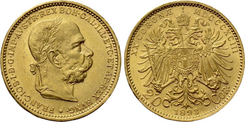 AUSTRIA. Franz Joseph I (1848-1916). GOLD 20 Corona (1893). Wien (Vienna). 

O...