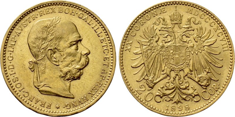 AUSTRIA. Franz Joseph I (1848-1916). GOLD 20 Corona (1898). Wien (Vienna). 

O...