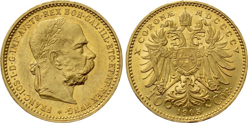 AUSTRIA. Franz Joseph I (1848-1916). GOLD 10 Corona (1905). Wien (Vienna). 

O...